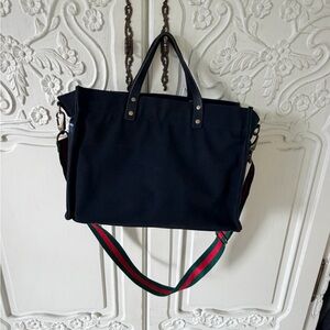 Parker Thatch Medium Mini Black Canvas Tote Bag with Red and Green Strap